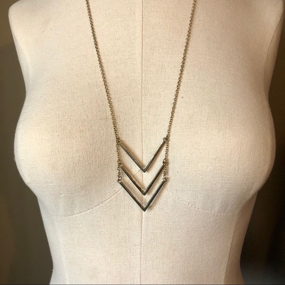Long Boho Style Gold Chevron Necklace